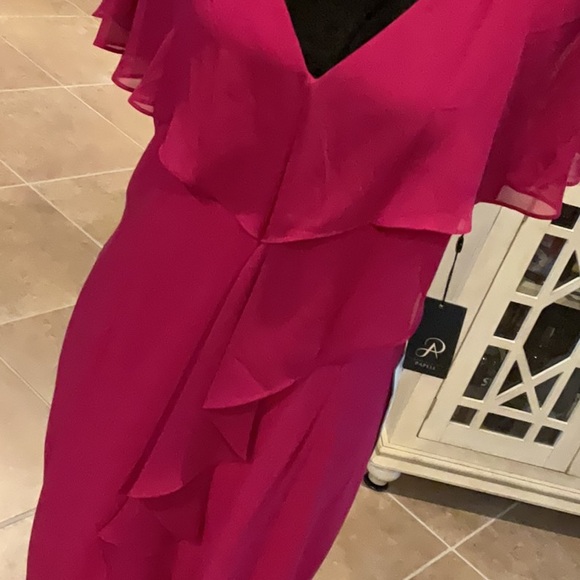 Adrianna Papell jersey and chiffon sheath dress, ruffle, ruched back, 14, NWT - Picture 4 of 7